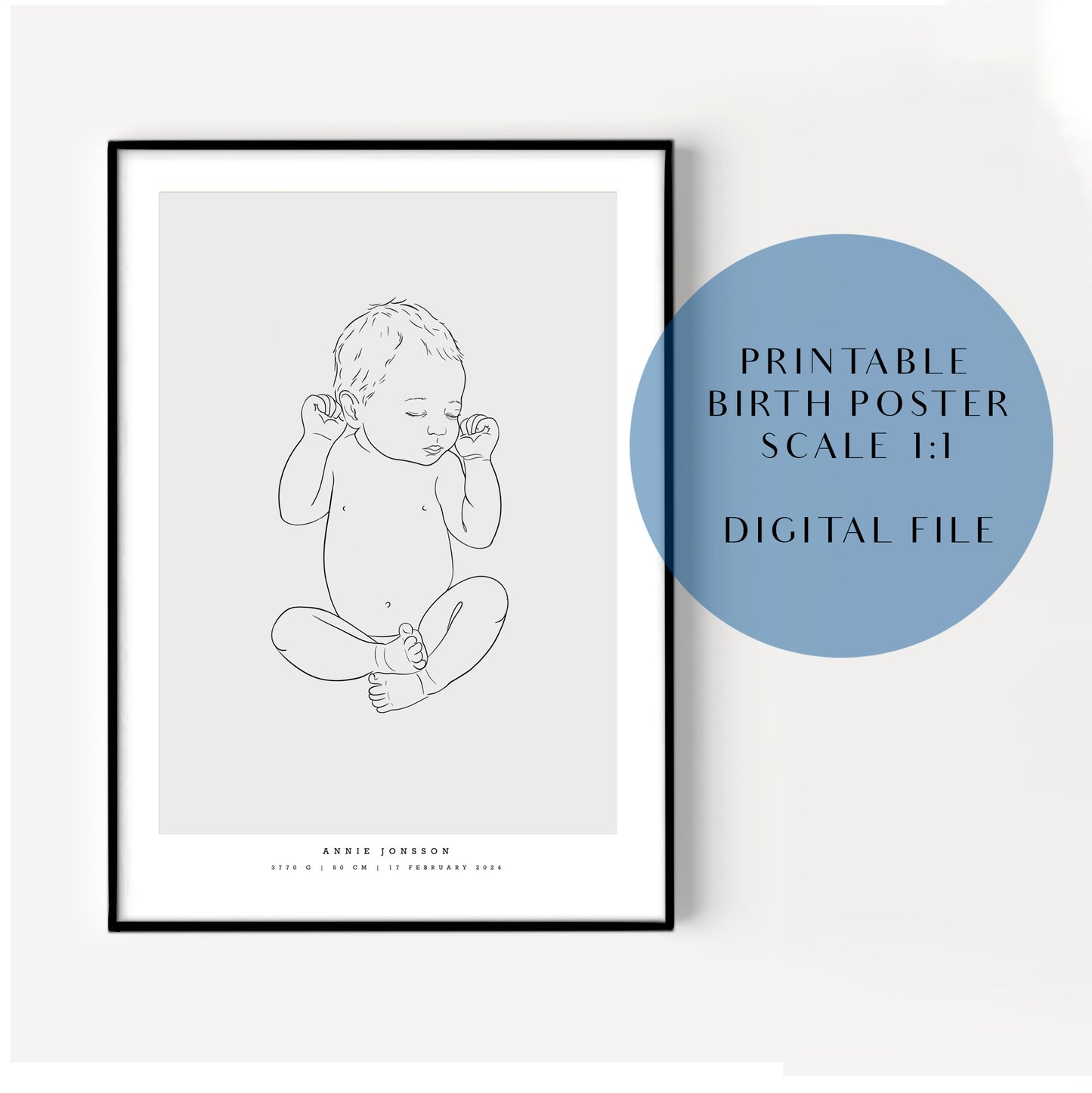Printable Birth posters scale 1:1 - This is a Digital file!