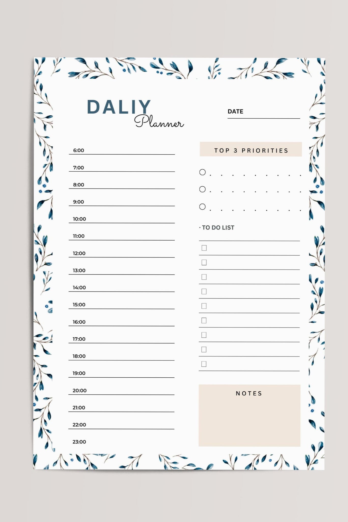Daily Planner Printable with To-Do List, Goals, and Schedule – digital PDF download for home, school, or office organization