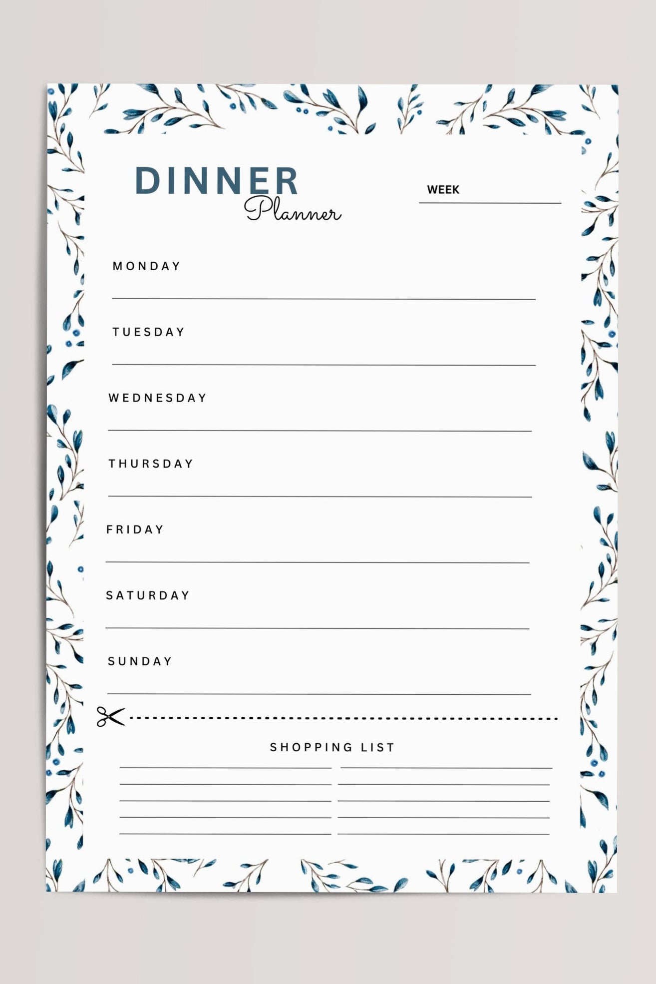 Dinner Planner Printable with Weekly Meal Planner and Grocery List – digital PDF download for organizing meals and shopping efficiently