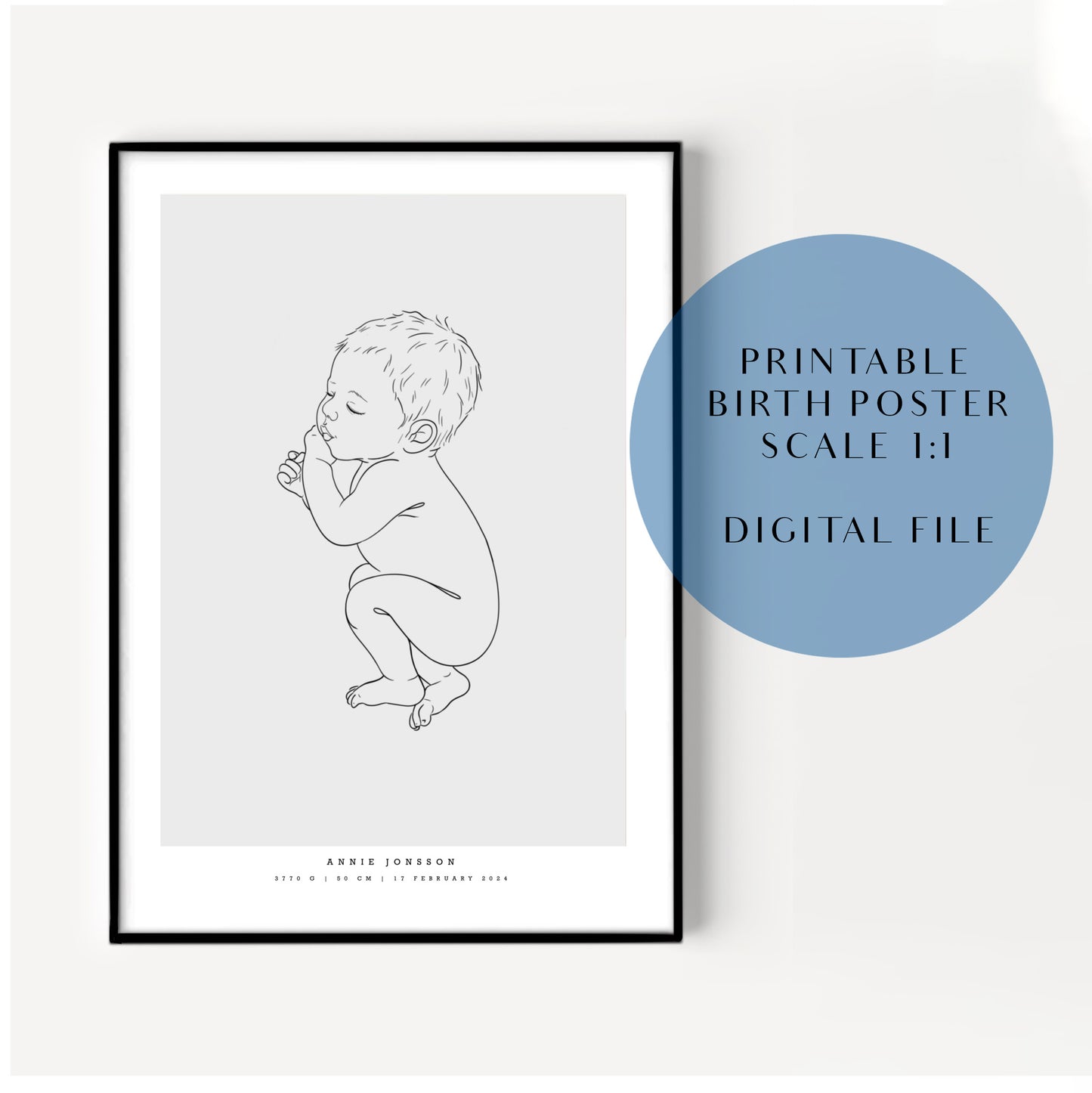 Printable Birth posters scale 1:1 - This is a Digital file!