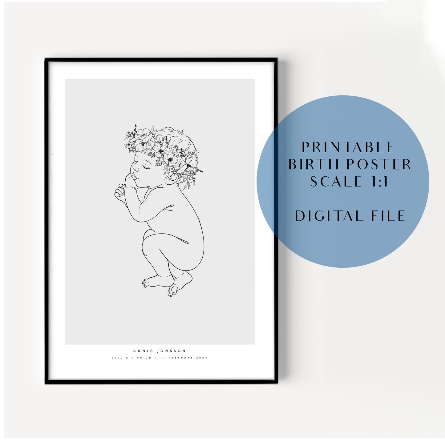 Printable Birth posters scale 1:1 - This is a Digital file!