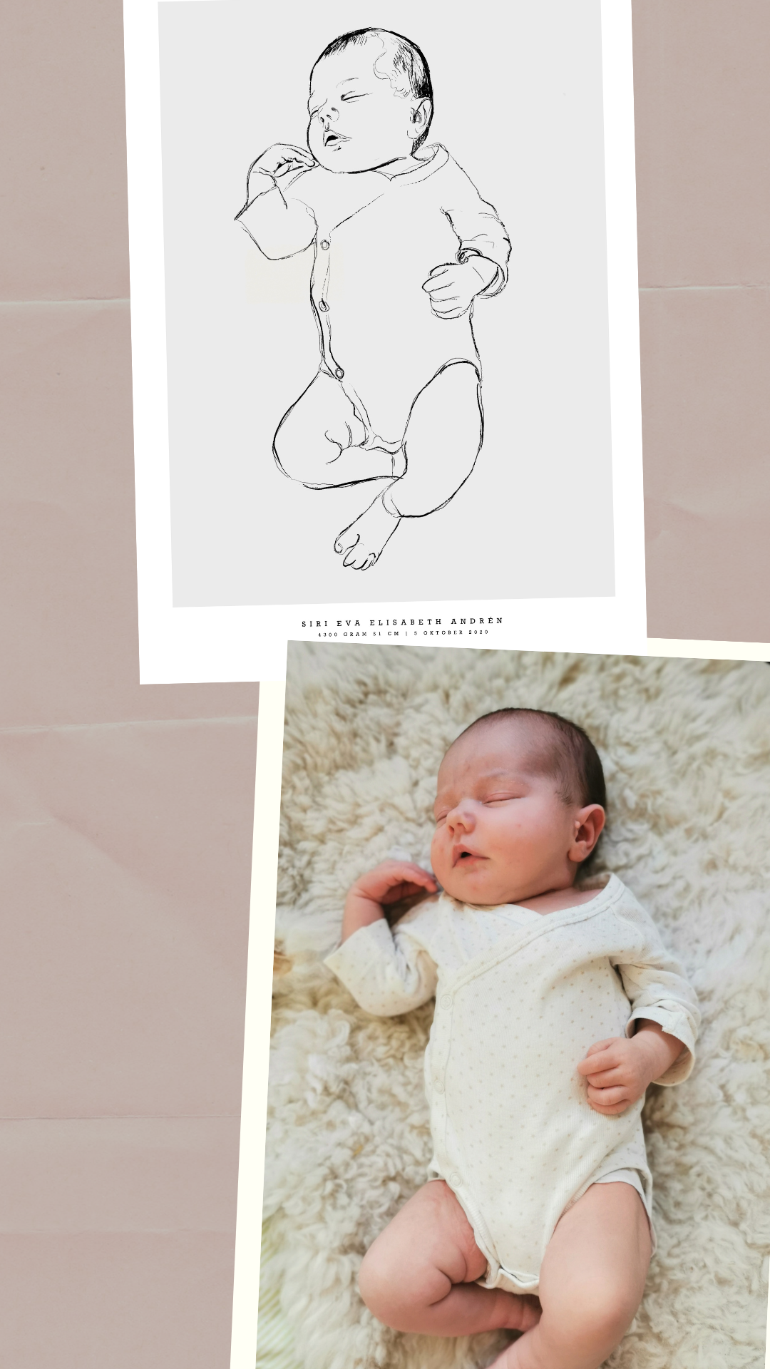 Before and after comparison of the artist’s first hand-drawn portrait of daughter