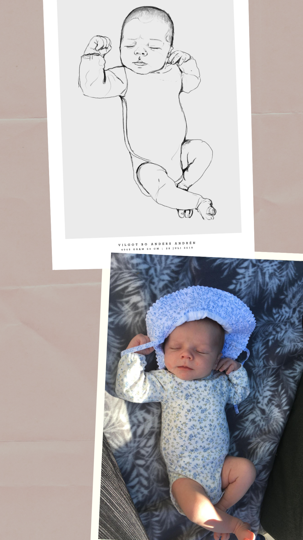 Before and after comparison of the artist’s first hand-drawn portrait of son