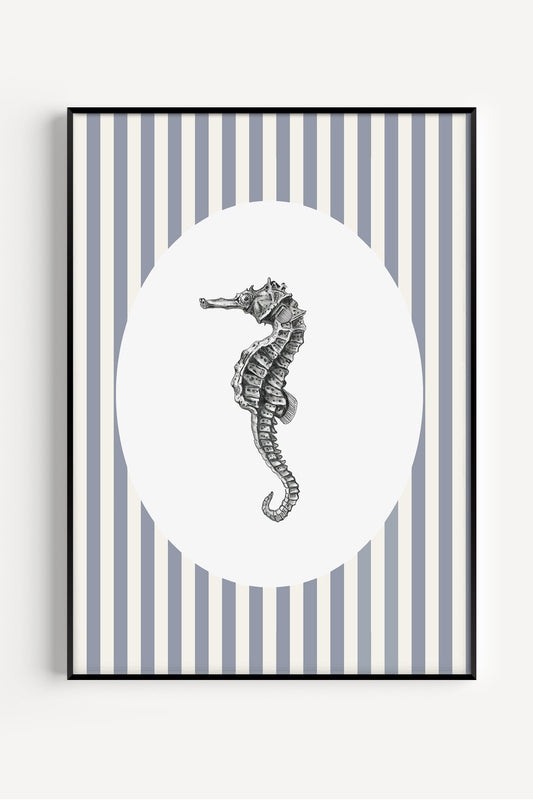 Delicate seahorse illustration poster with soft colors – perfect wall art for nursery, kids’ room, or ocean-themed decor