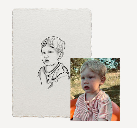 Handritat vintageporträtt från fotografi, ritat av Tilda / Hand-drawn vintage style portrait from photo, illustrated by Tilda, personalized custom illustration, perfect keepsake or gif