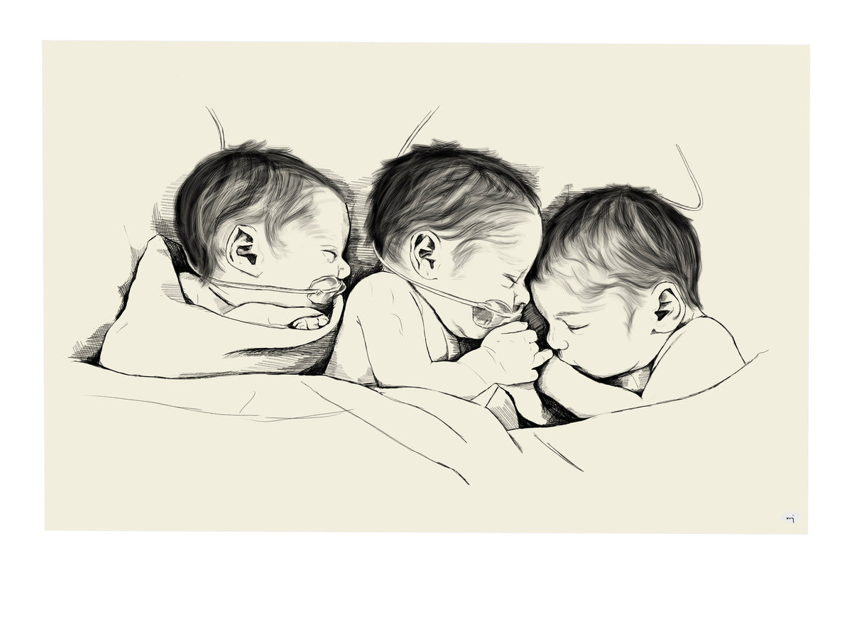 Hand-Drawn Birth Poster - Twins & triplets