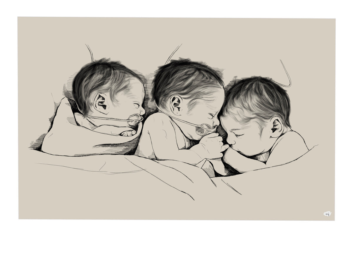 Hand-Drawn Birth Poster - Twins & triplets