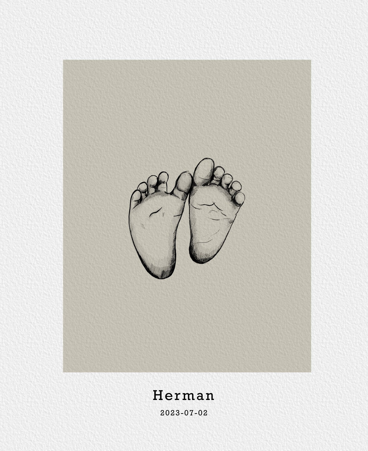 Hand drawn portrait baby feet