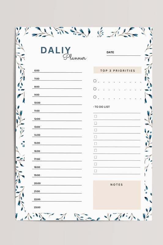 Daily Planner Printable with To-Do List, Goals, and Schedule – digital PDF download for home, school, or office organization