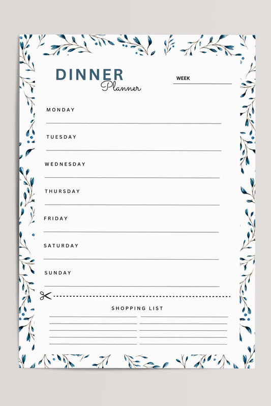 Dinner Planner Printable with Weekly Meal Planner and Grocery List – digital PDF download for organizing meals and shopping efficiently