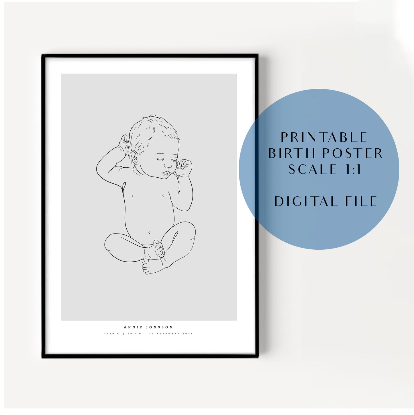 Printable Birth posters scale 1:1 - This is a Digital file!