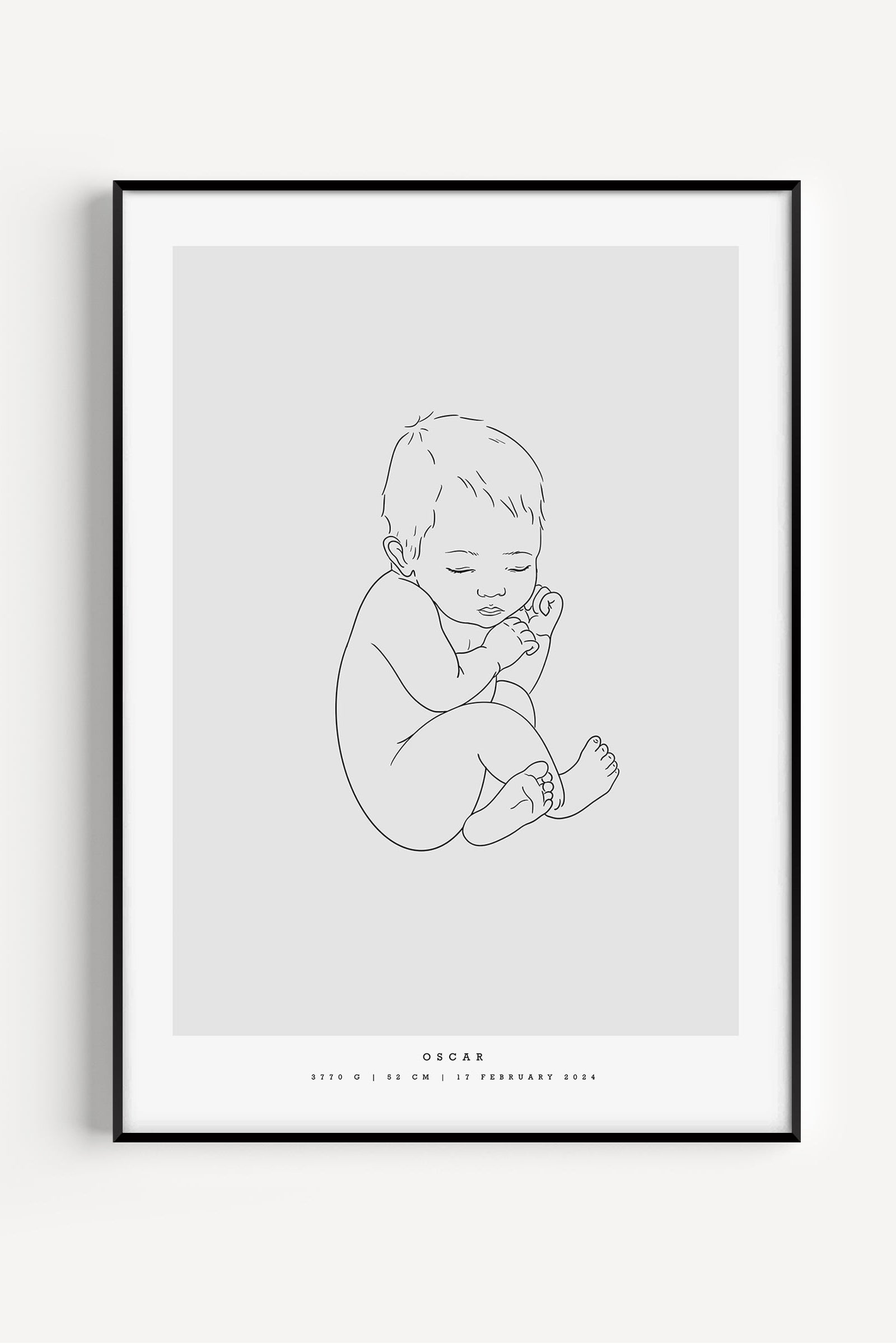 Generic newborn birth poster showing one baby in minimalist natural pose