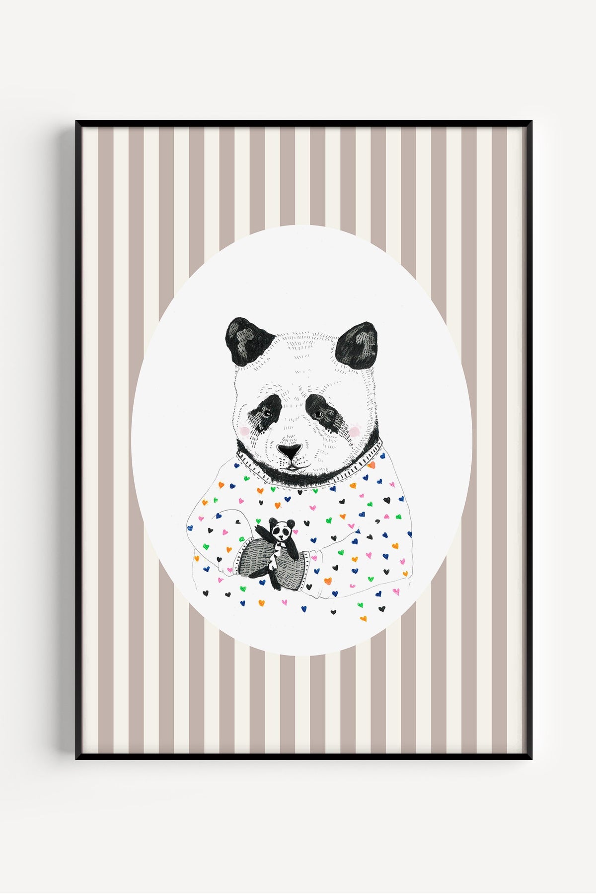 Playful panda illustration poster with soft colors – perfect wall art for nursery, kids’ room, or animal-themed decor