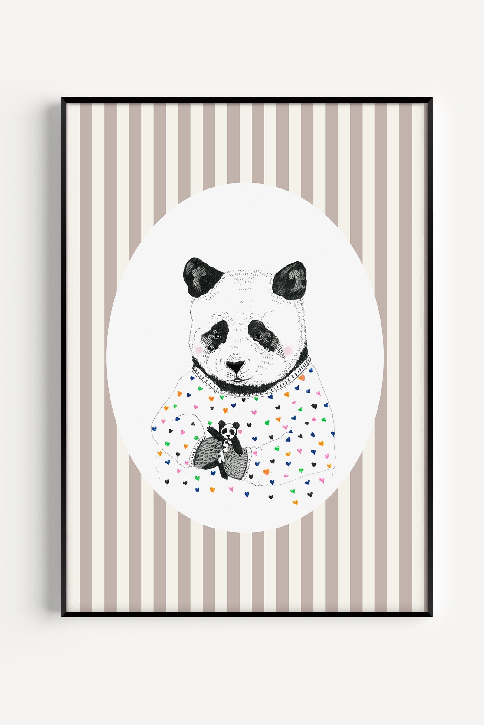 Playful panda illustration poster with soft colors – perfect wall art for nursery, kids’ room, or animal-themed decor