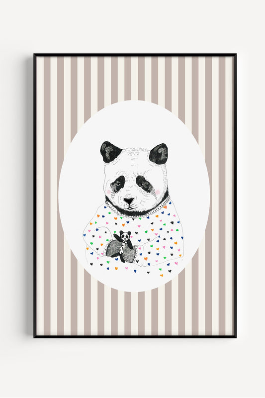 Playful panda illustration poster with soft colors – perfect wall art for nursery, kids’ room, or animal-themed decor