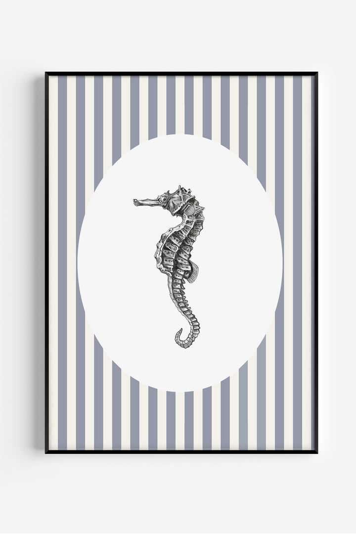Delicate seahorse illustration poster with soft colors – perfect wall art for nursery, kids’ room, or ocean-themed decor