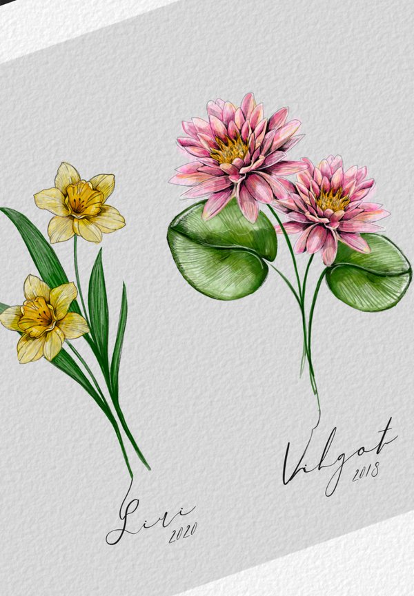 Närbild på en handmålad månadsblomma